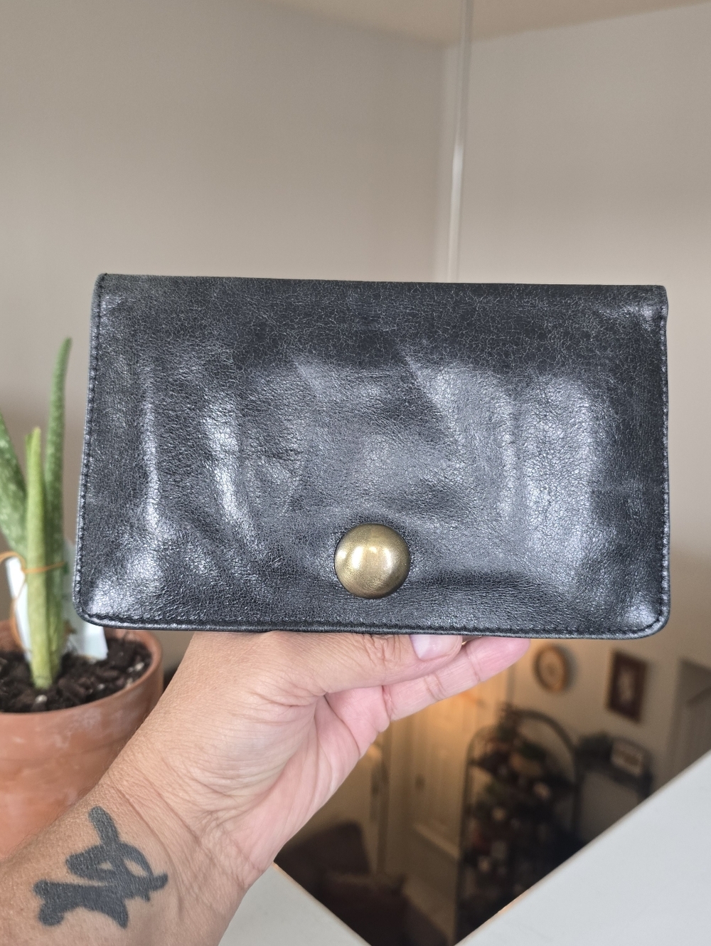 Latico Black Leather Distressed Look Wallet with Floral Lining